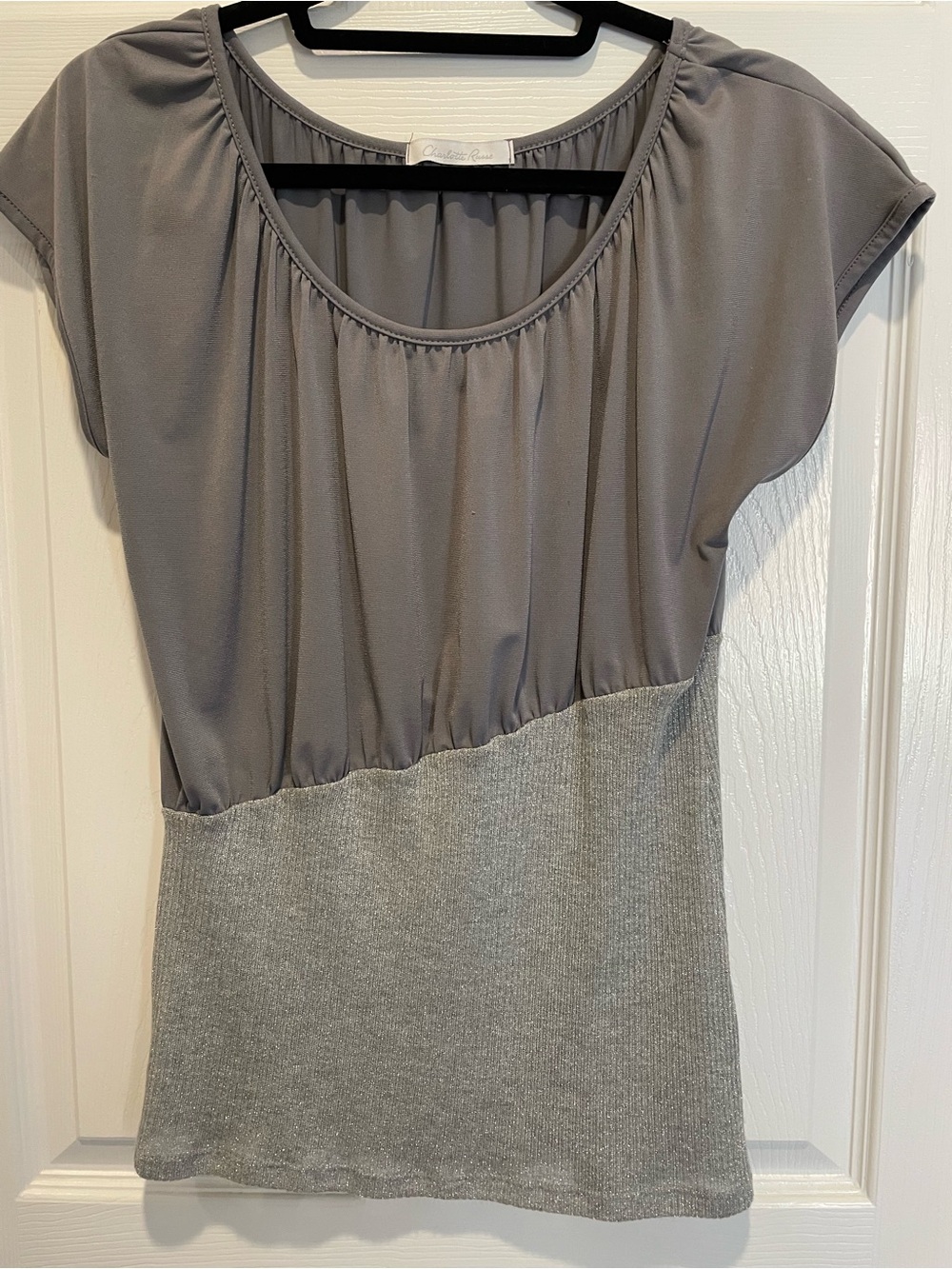 Charlotte Russe Grey Two-Tone Cap Sleeve Blouse
